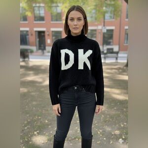 DKNY Black and White Turtleneck Sweater